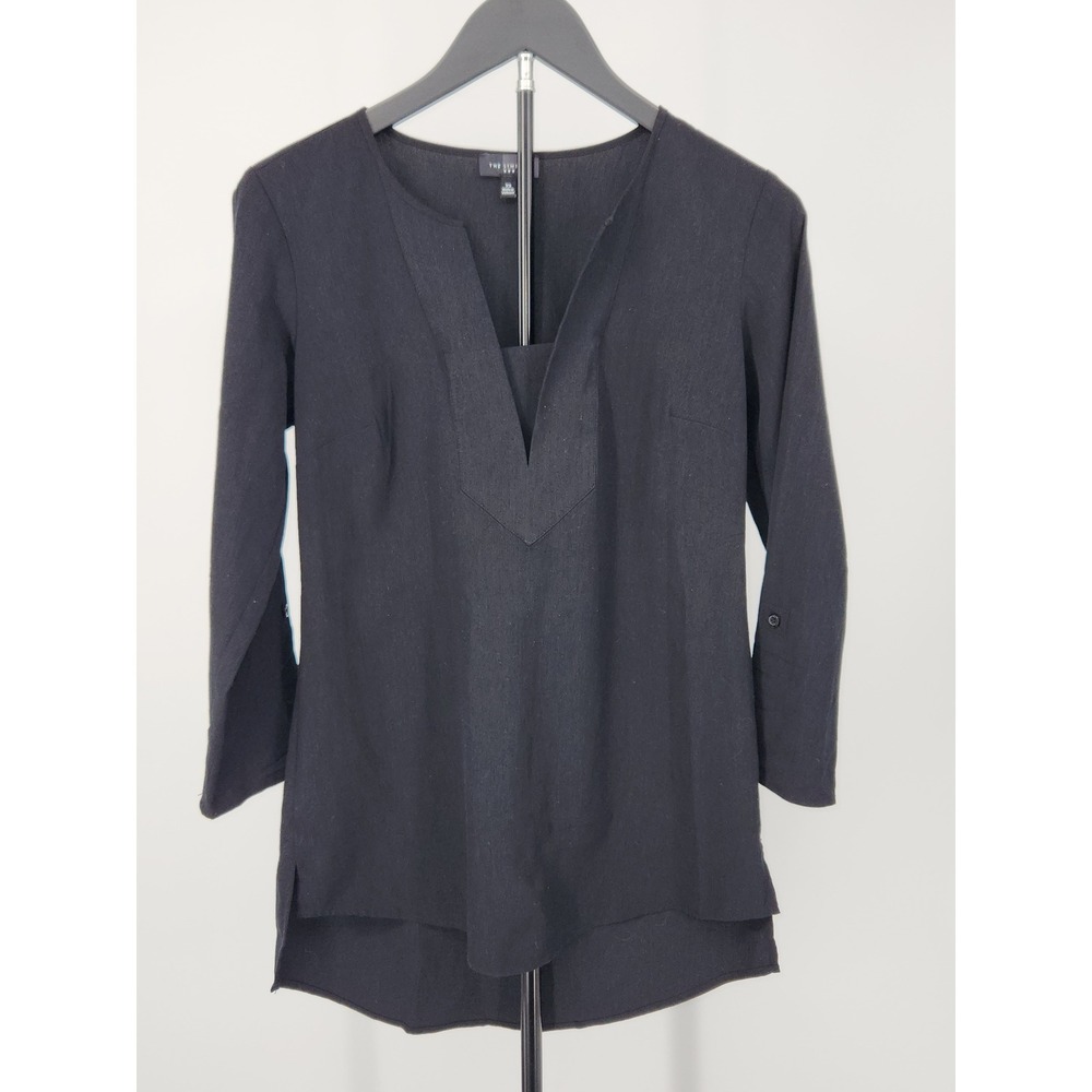The Limited Womens Black Split Neck Roll Tab Sleeve Tunic Blouse XS